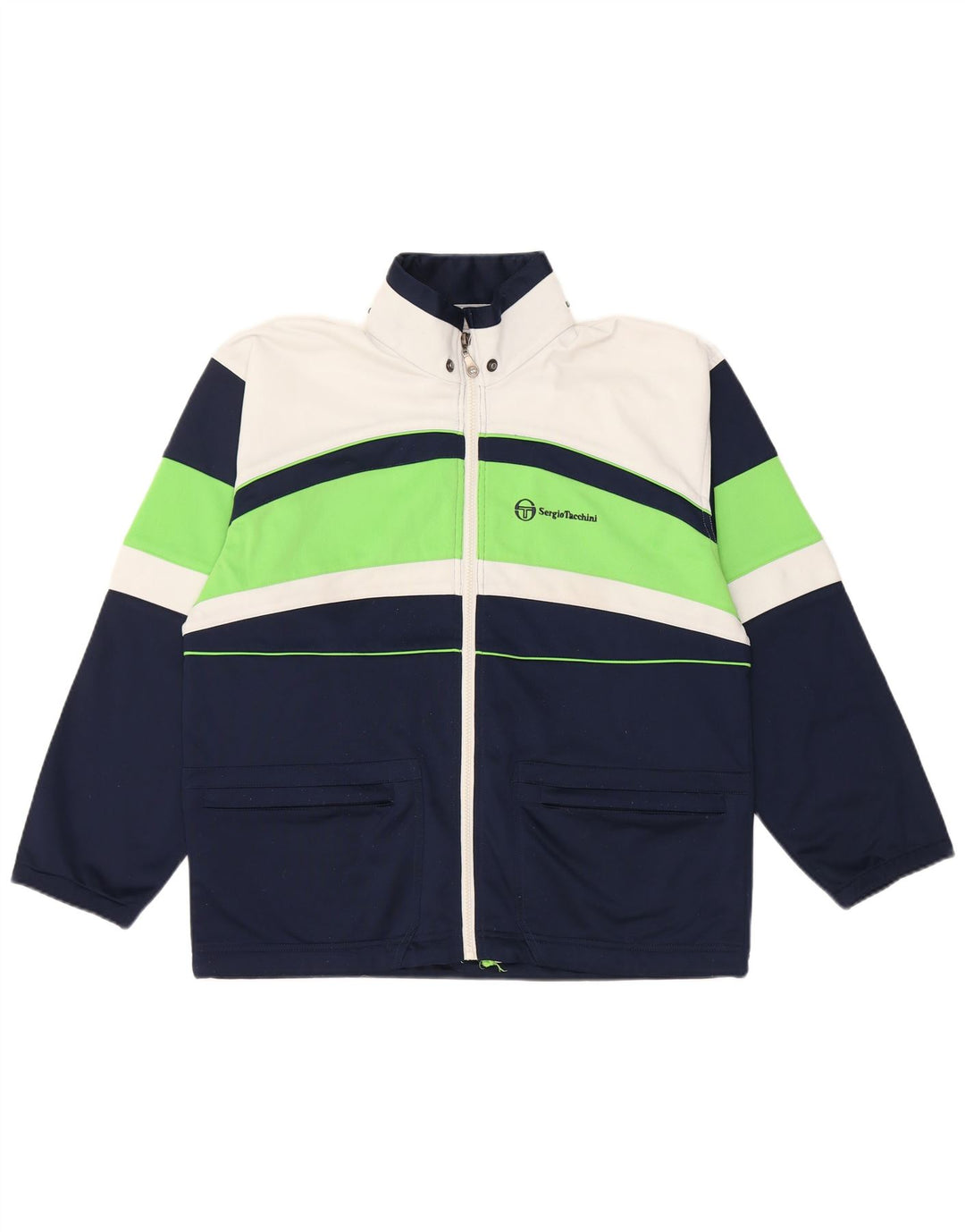 Sergio Tacchini Herren-Trainingsanzug, Oberteil, Jacke, Größe S, Marineblau, Farbblock