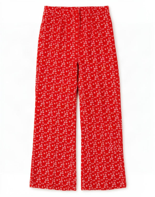 Pantalones de traje de pierna ancha con estampado vintage para mujer W24 L24 Rojo