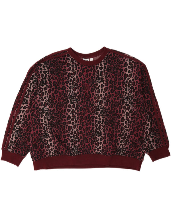 Adidas Damen Übergroßer Sweatshirt-Pullover UK 22 3XL Burgunderroter Tierdruck