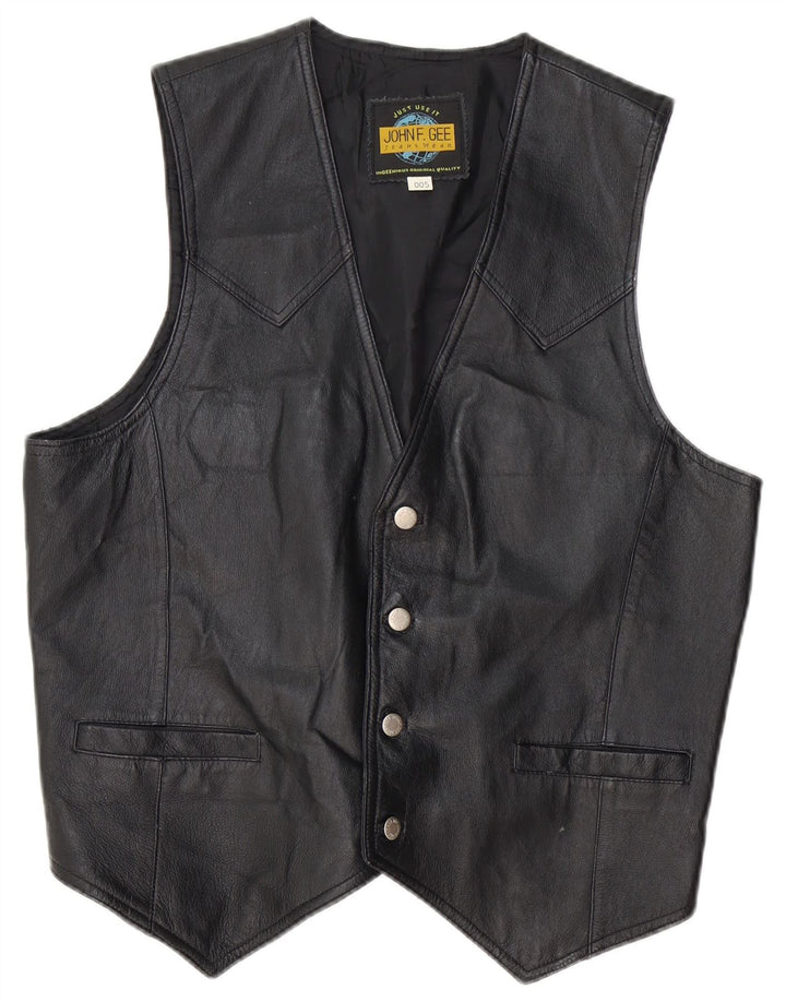 John F Gee Mens Leather Waistcoat Medium Black Leather