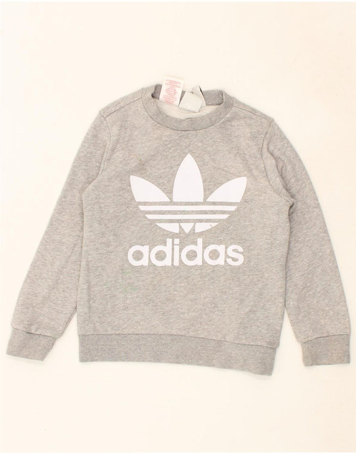ADIDAS Boys Graphic Sweatshirt Jumper 7-8 Years Grey Cotton Vintage Adidas and Second-Hand Adidas from Messina Hembry 