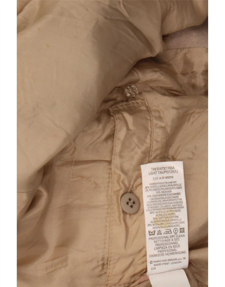 Marks & Spencer Dame Dobbeltradet Frakke UK 12 Medium Beige Uld