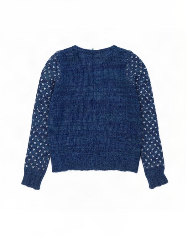 Benetton Girls Cardigan Sweater 11-12 År 2XL Blue Fair Isle Christmas