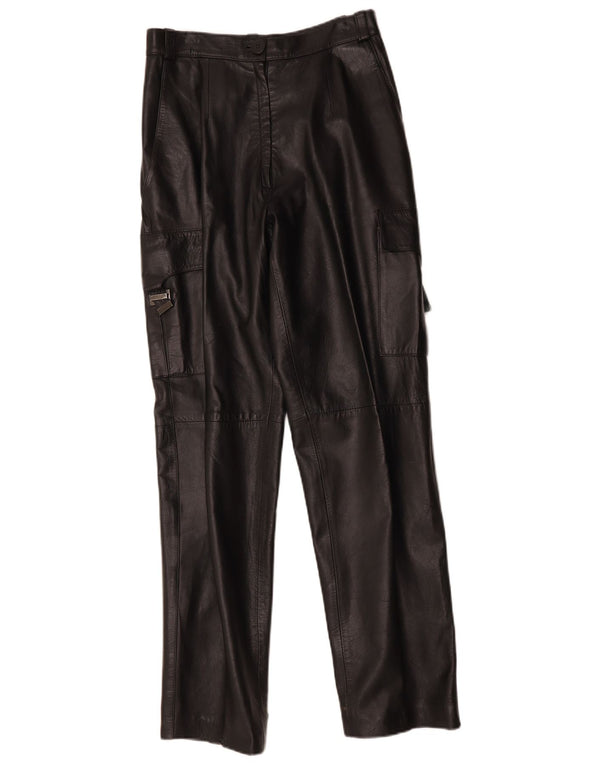 FLORENTIA Womens Straight Leather Cargo Trousers IT 44 Medium W28 L31 Black