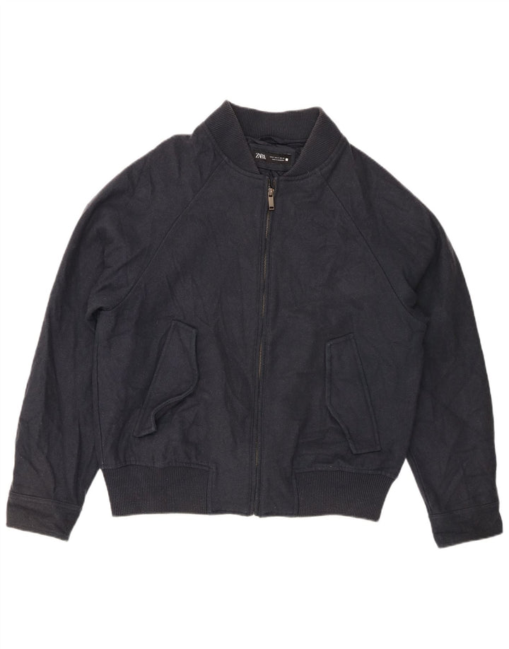 Zara Mens Loose Fit Bomber Jacket UK 36 Small Navy Blue Wool