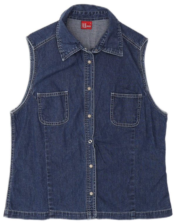 Chemise en denim sans manches femme vintage UK 20 2XL Coton Bleu