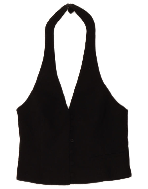 Zara Womens Crop Halter Top UK 12 Medium Black Viscose