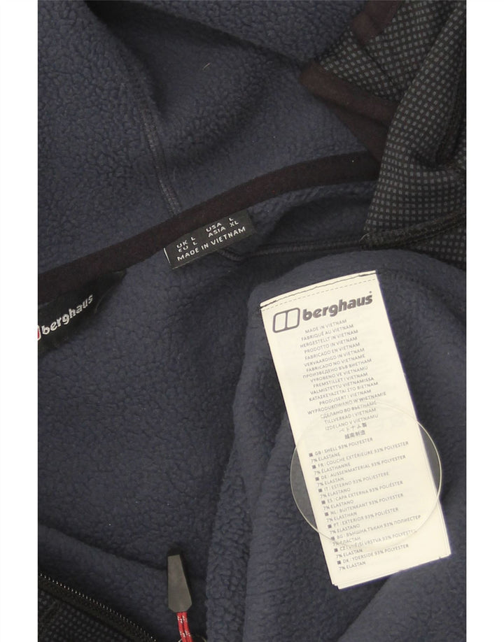 Berghaus Mens Zip Hoodie Sweater Large Navy Blue Spotted Polyester
