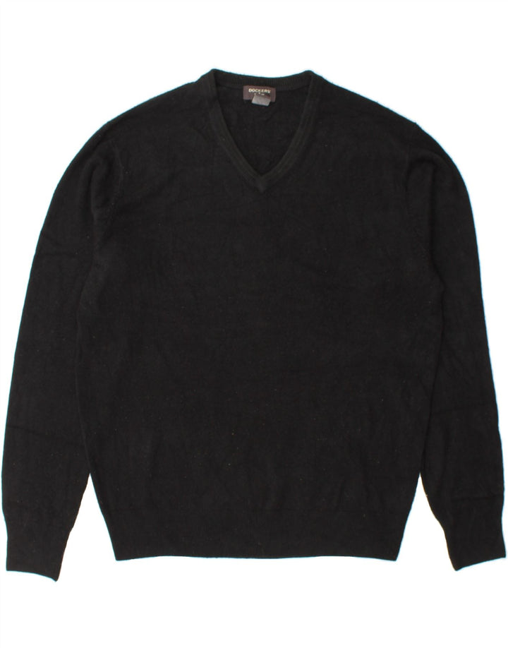 DOCKERS Mens V-Neck Jumper Sweater Large Black Acrylic Vintage Dockers and Second-Hand Dockers from Messina Hembry 