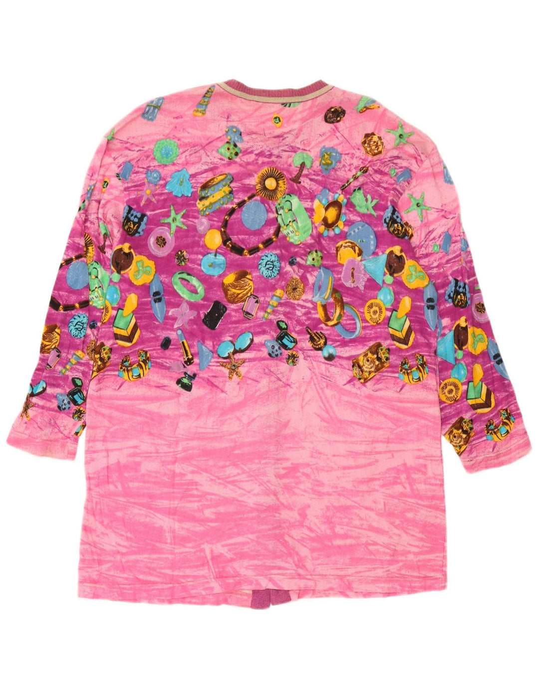 Damski sweter rozpinany Le Bambole z abstrakcyjnym wzorem, długi kardigan IT 48 XL, różowy