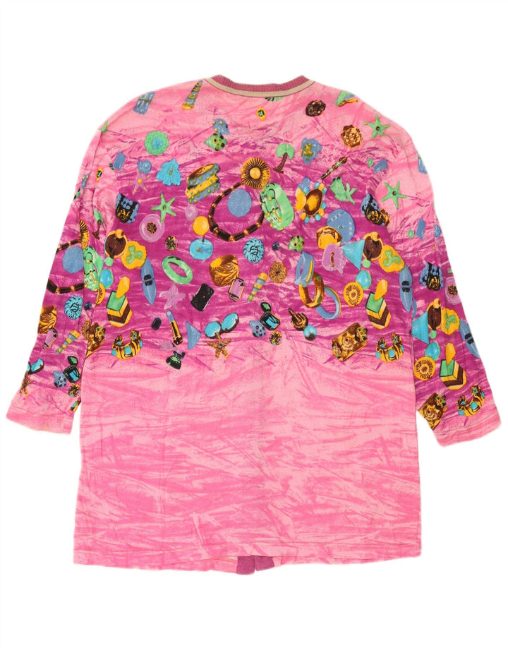 Damski sweter rozpinany Le Bambole z abstrakcyjnym wzorem, długi kardigan IT 48 XL, różowy
