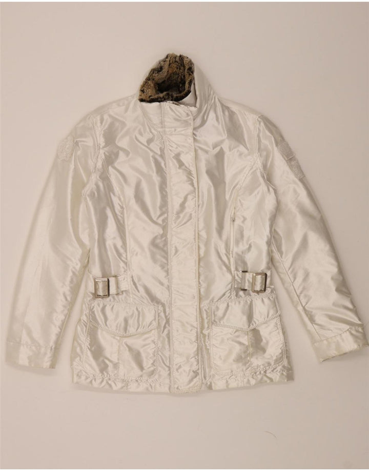 VINTAGE Womens Bomber Jacket IT 44 Medium White Nylon Vintage Vintage and Second-Hand Vintage from Messina Hembry 