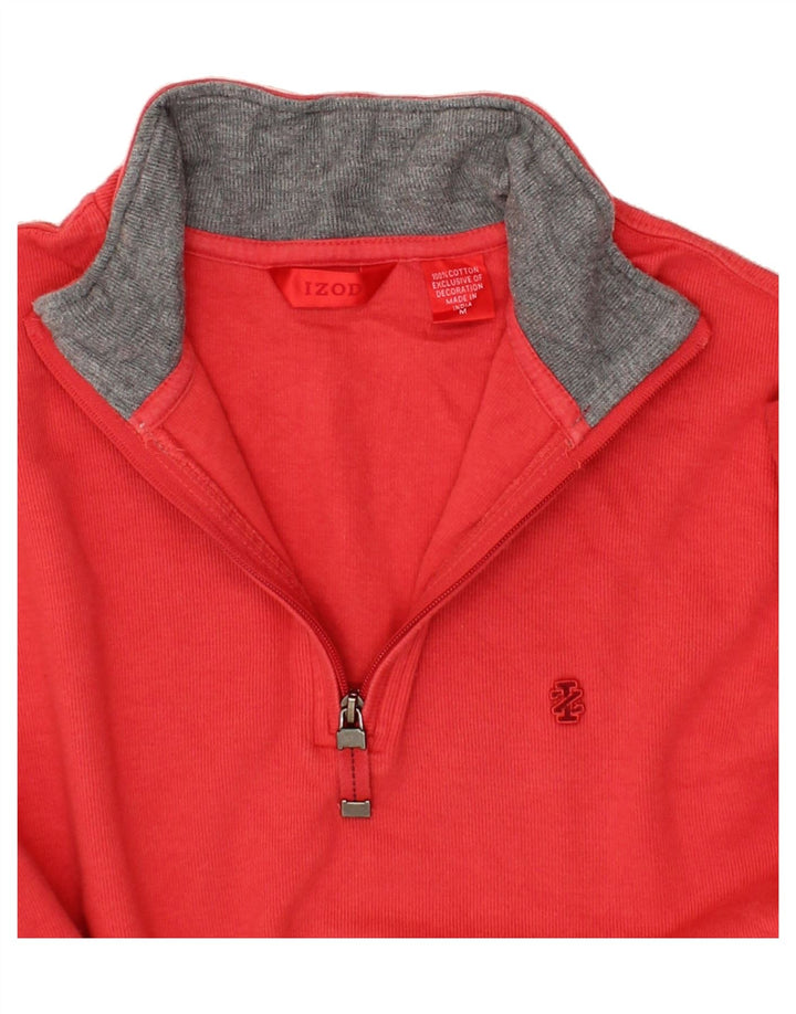 IZOD Mens Zip Neck Sweatshirt Jumper Medium Red Cotton Vintage Izod and Second-Hand Izod from Messina Hembry 