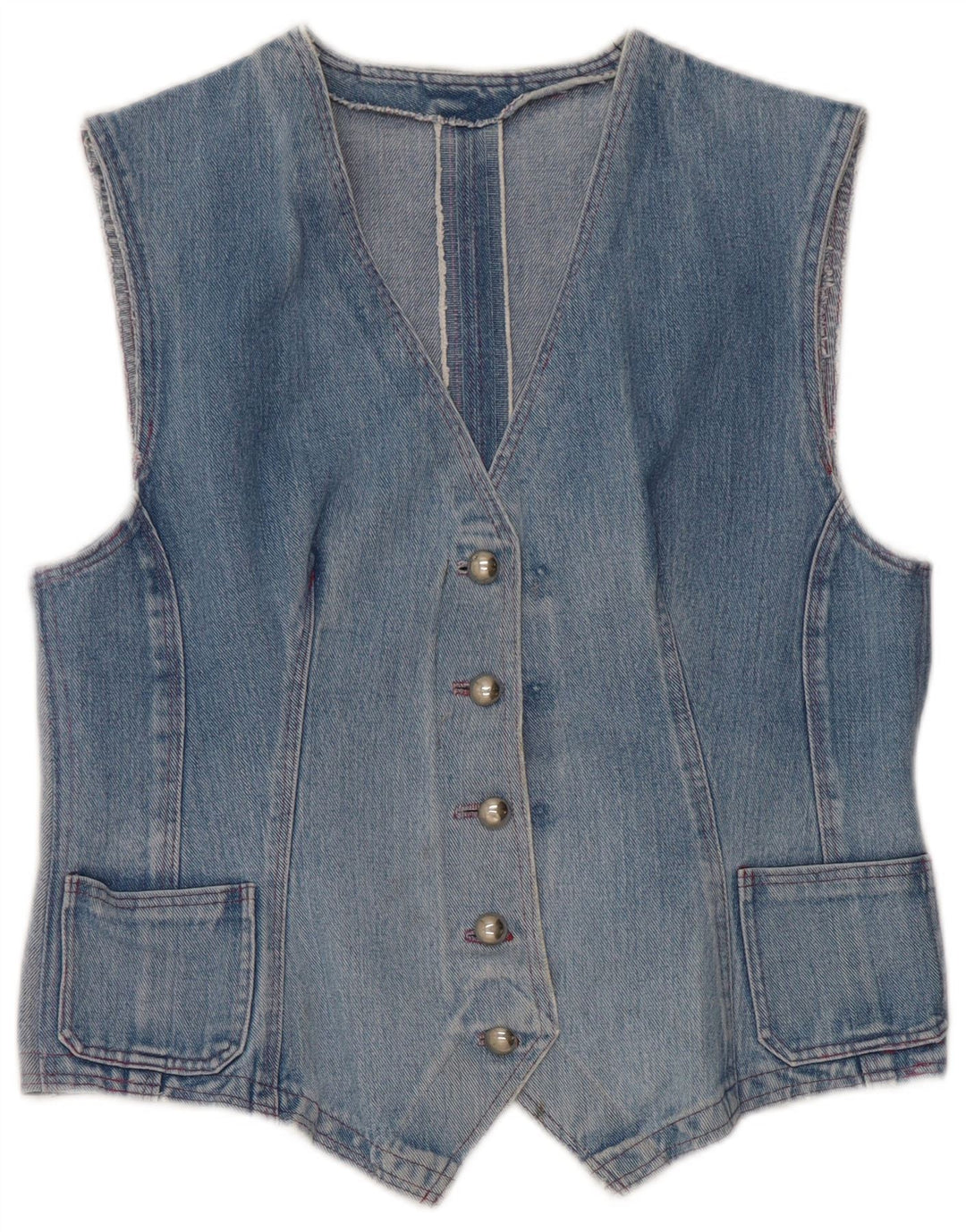 Vintage Womens Denim Waistcoat UK 14 Medium Blue