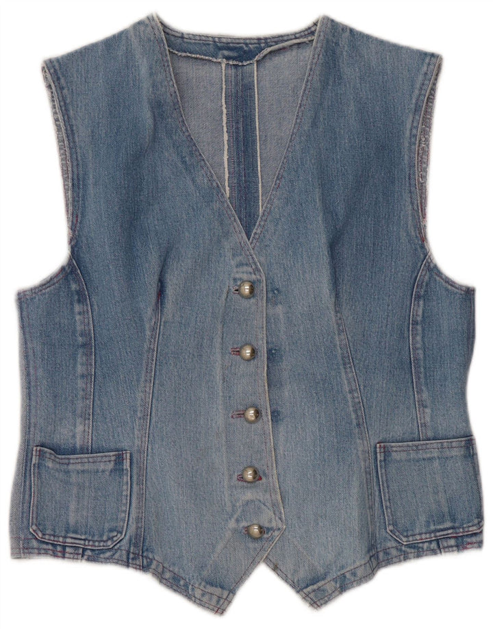 Vintage Womens Denim Waistcoat UK 14 Medium Blue