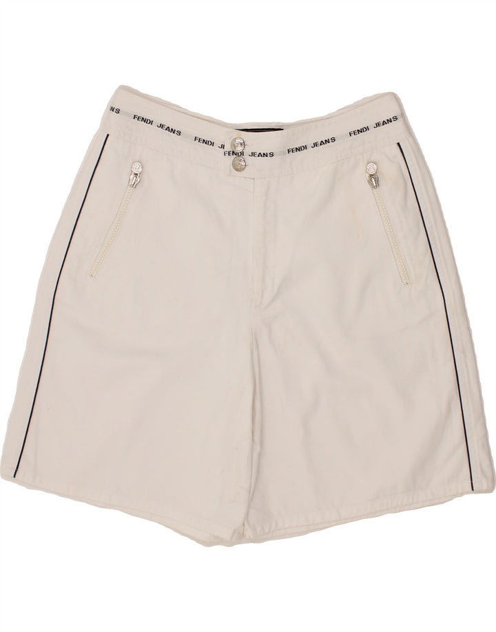 FENDI Womens Graphic Sport Shorts IT 44 Medium White Cotton Vintage Fendi and Second-Hand Fendi from Messina Hembry 