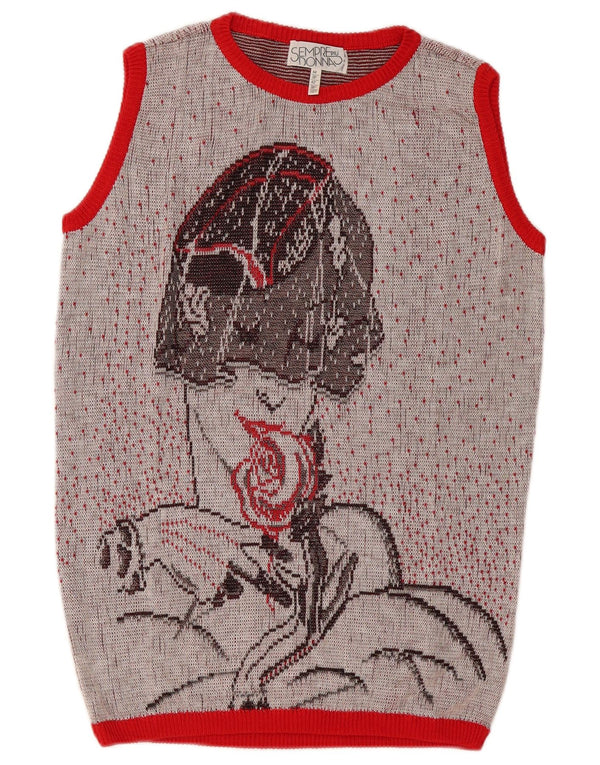 Vintage Womens Graphic Vest Tank Top IT 44 Medium Grey Spotted