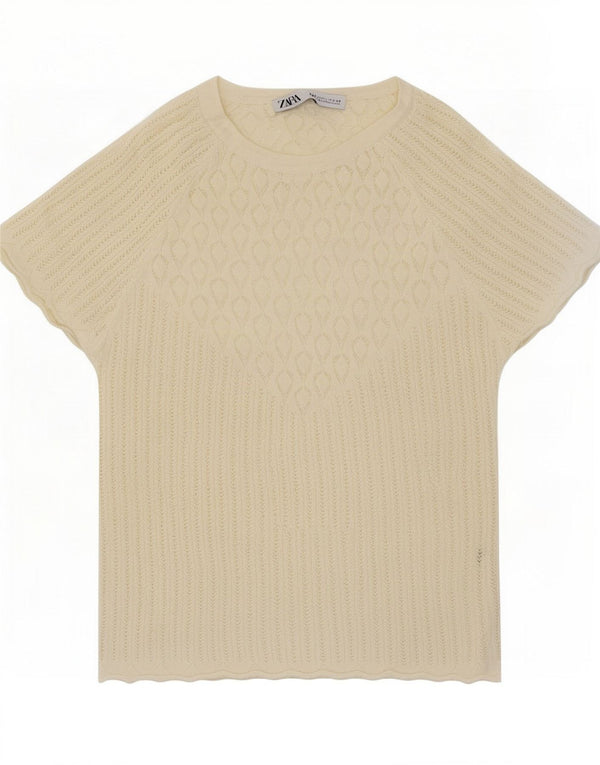 Zara Womens T-Shirt Top UK 14 Grand Blanc Cassé