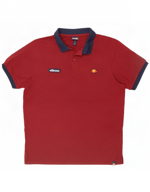 Ellesse Mens Rugby Polo Shirt XL Maroon Striped Cotton