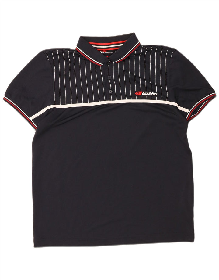 LOTTO Mens Polo Shirt Large Navy Blue Striped Polyester