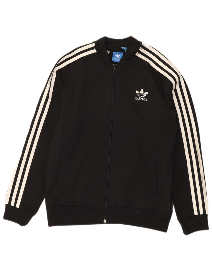 ADIDAS Girls Tracksuit Top Jacket 11-12 Years Black Polyester