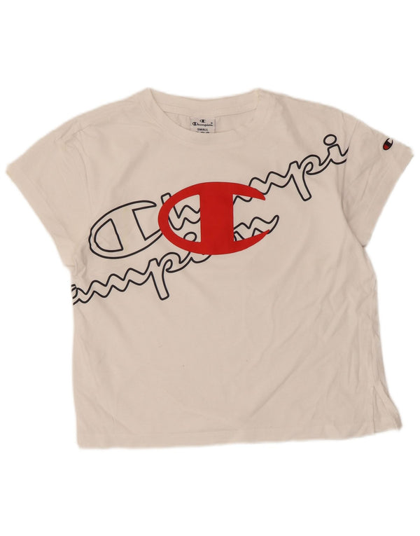 Champion Damen Grafik-T-Shirt-Oberteil UK 10 Small Weiß