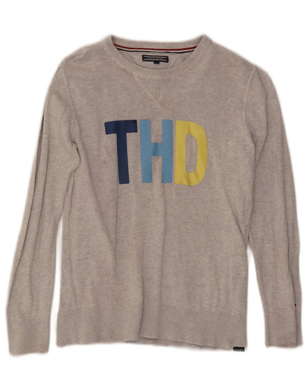 Tommy Hilfiger Dame Grafisk Boat Neck Jumper Sweater UK 10 Small Grey