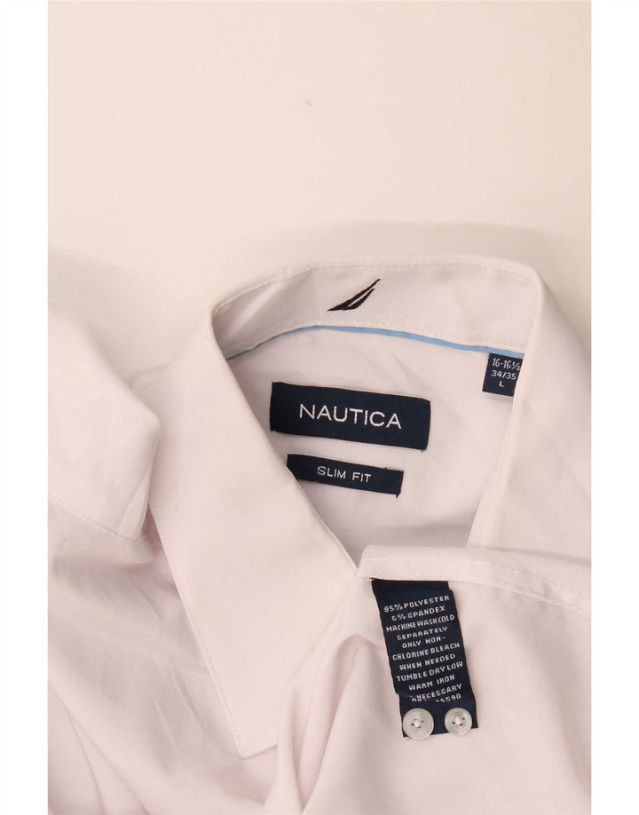 Nautica Mens Slim Fit Shirt Size 16 1/2 Large White Polyester