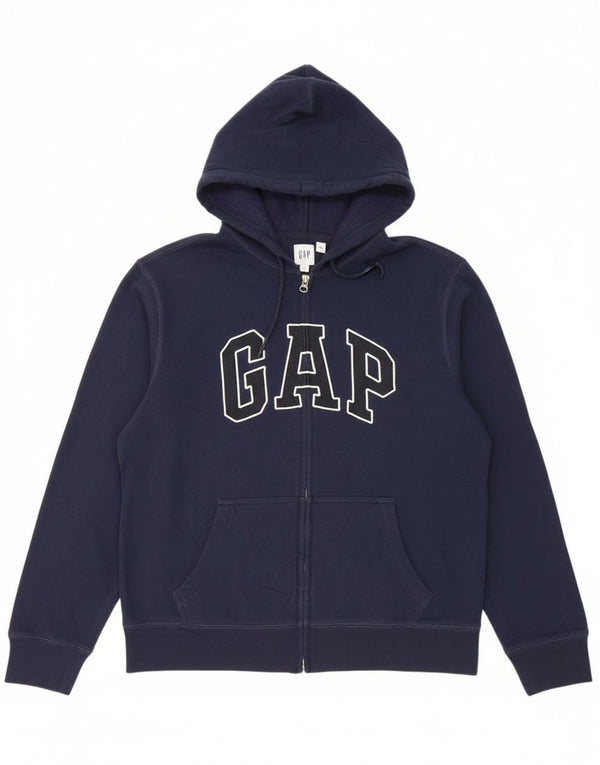 Gap Mens Graphic Zip Hoodie Sweater Medium Navy Blue Cotton