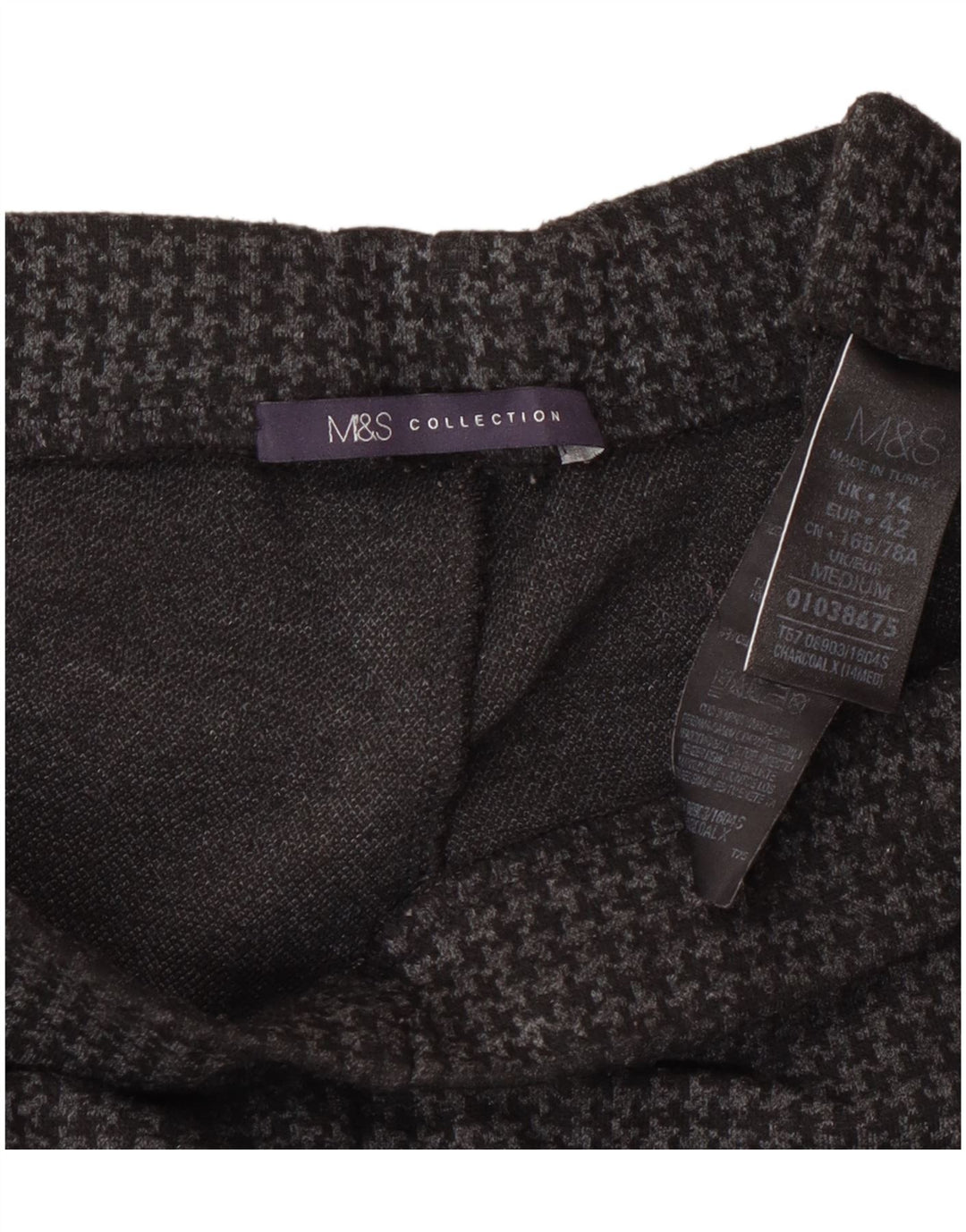 Marks & Spencer Womens Trousers UK 14 Large W32 L27 Grey Houndstooth