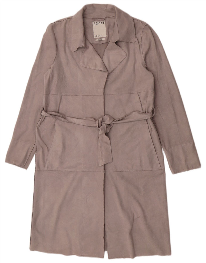 Esprit Dame imiteret ruskind Trench Coat UK 14 Medium Grey Polyester