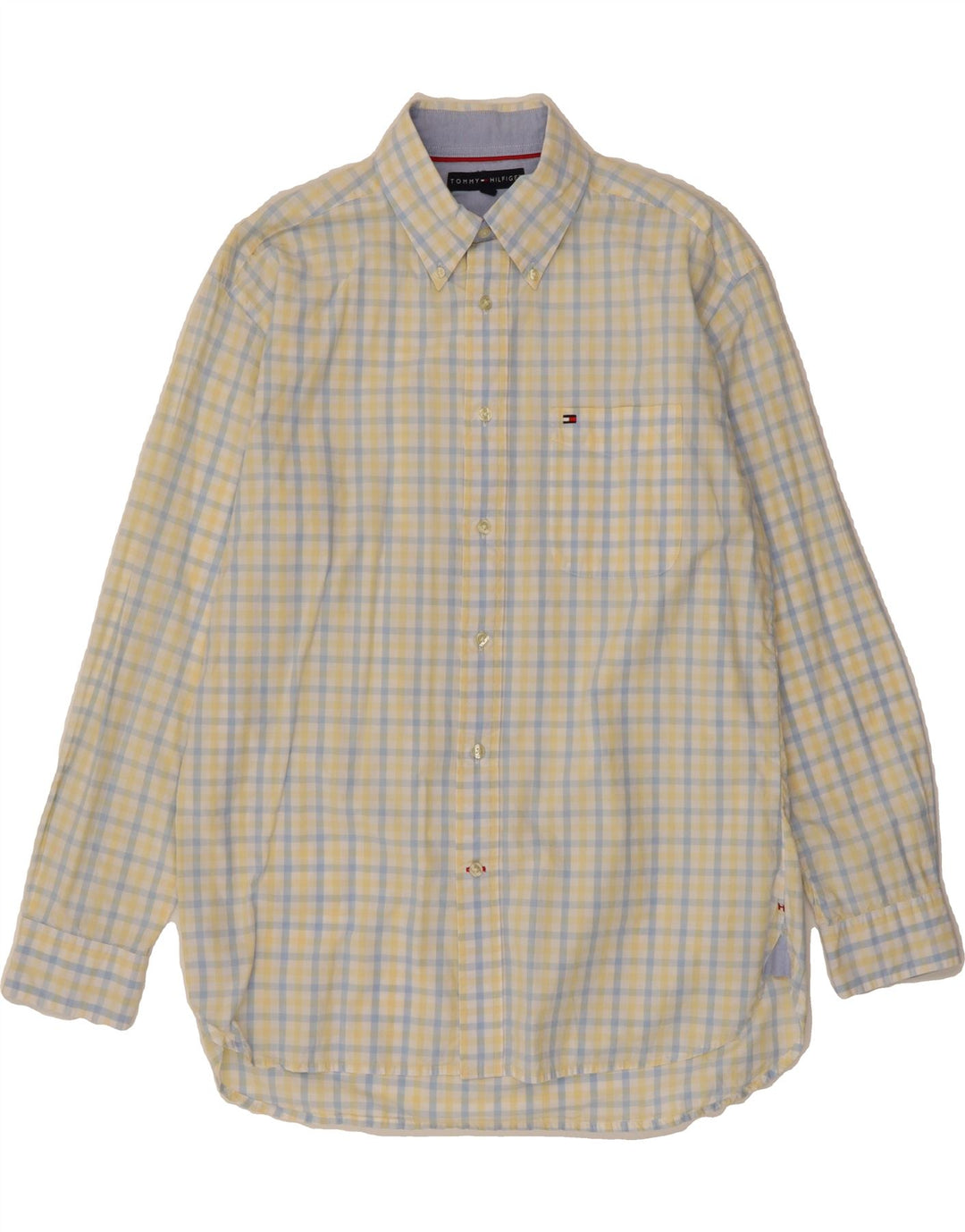 TOMMY HILFIGER Mens Shirt Large Yellow Check Cotton Vintage Tommy Hilfiger and Second-Hand Tommy Hilfiger from Messina Hembry 