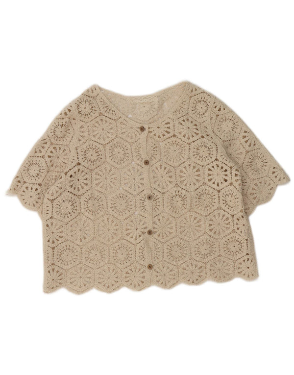 Top cardigan all'uncinetto da donna vintage UK 14 Beige medio