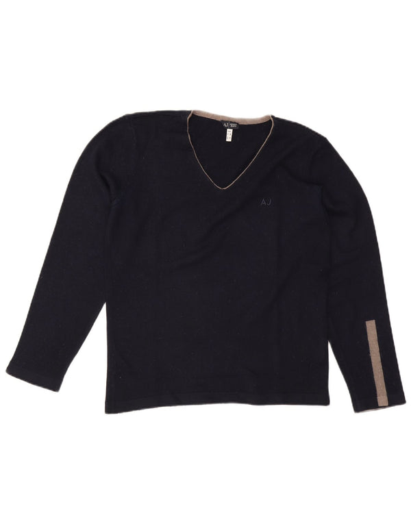 Armani Jeans férfi V-nyakú pulóver közepes sötétkék Colourblock gyapjú