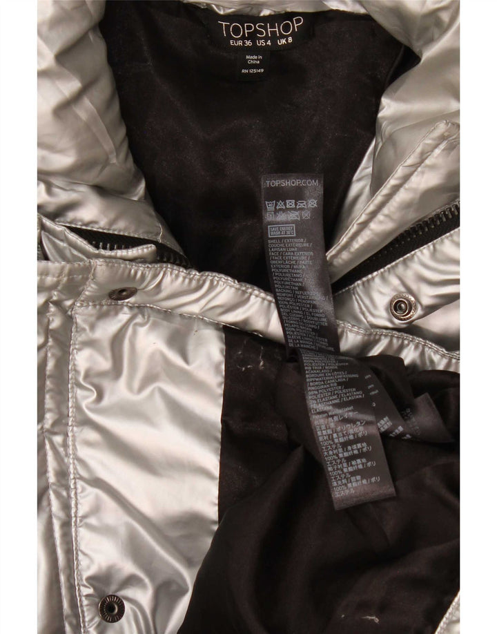 Topshop Womens Oversized Padded Jacket UK 8 Small Silver Polyethylene