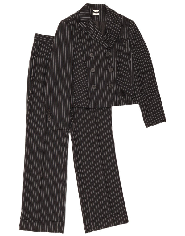 Vintage 2-delt jakkesæt til kvinder UK 12 Medium W28 L30 sort stribet