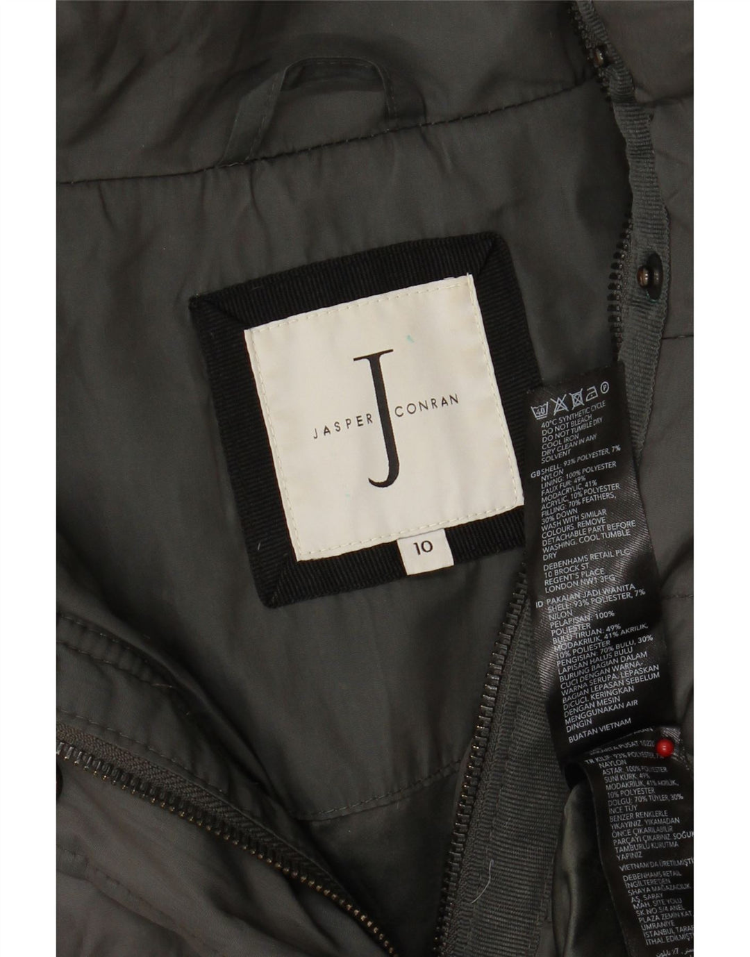 JASPER CONRAN Womens Hooded Padded Jacket UK 10 Small Grey Colourblock