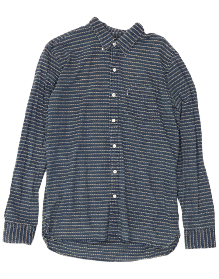 Camisa masculina Levi's média azul marinho listrada de algodão