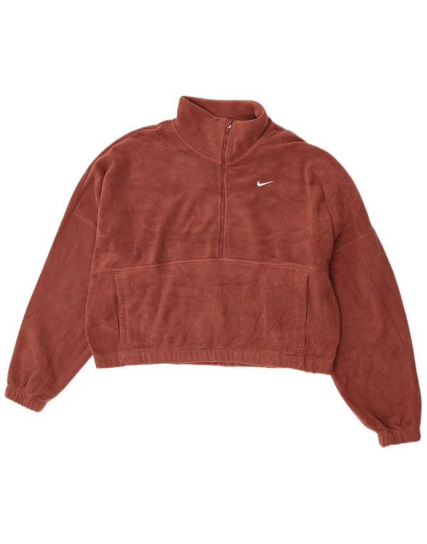 Nike Pull en polaire surdimensionné à col zippé Therma-Fit pour femme UK 14 Marron moyen