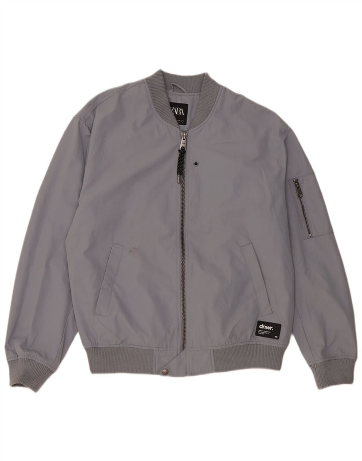 Zara Mens Bomber Jacket UK 38 Medium Grey Polyester
