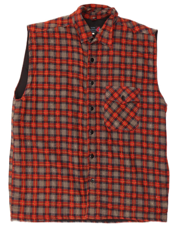 Vintage Mens Sleeveless Flannel Shirt Large Red Check