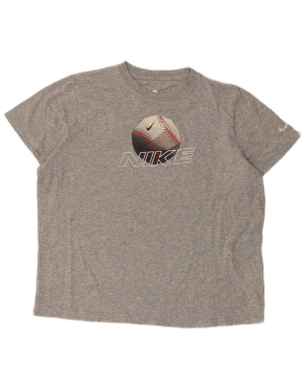 Nike Damen Grafik T-Shirt Top UK 16 Large Grau Baumwolle