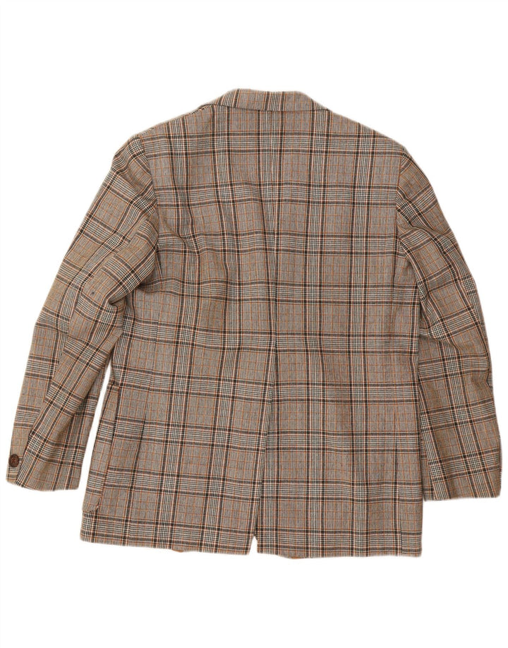 Giacca blazer da uomo a 2 bottoni VINTAGE UK 40 grande poliestere a quadri grigi