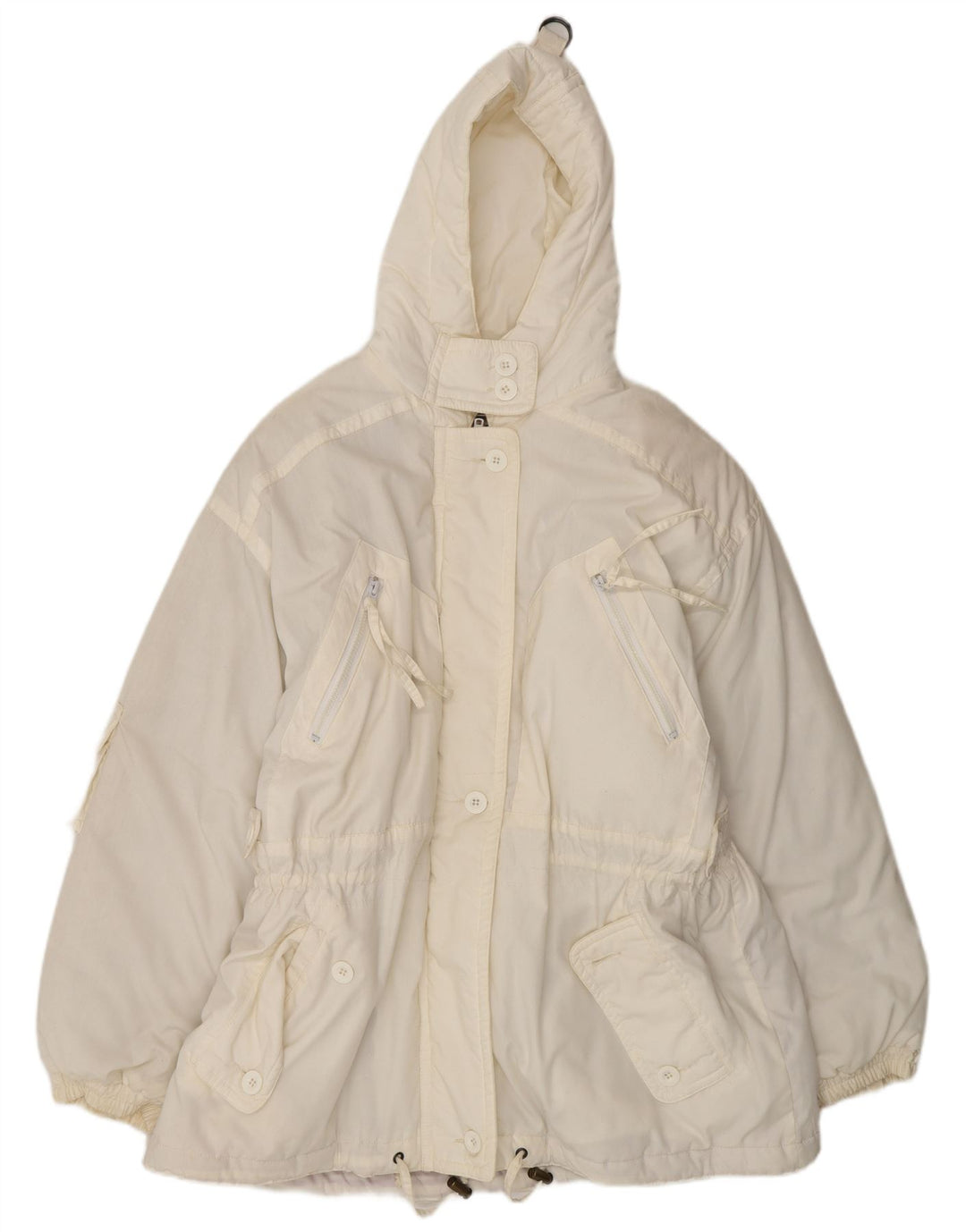 VINTAGE Womens Oversized Hooded Padded Jacket UK 18 XL White Polyamide