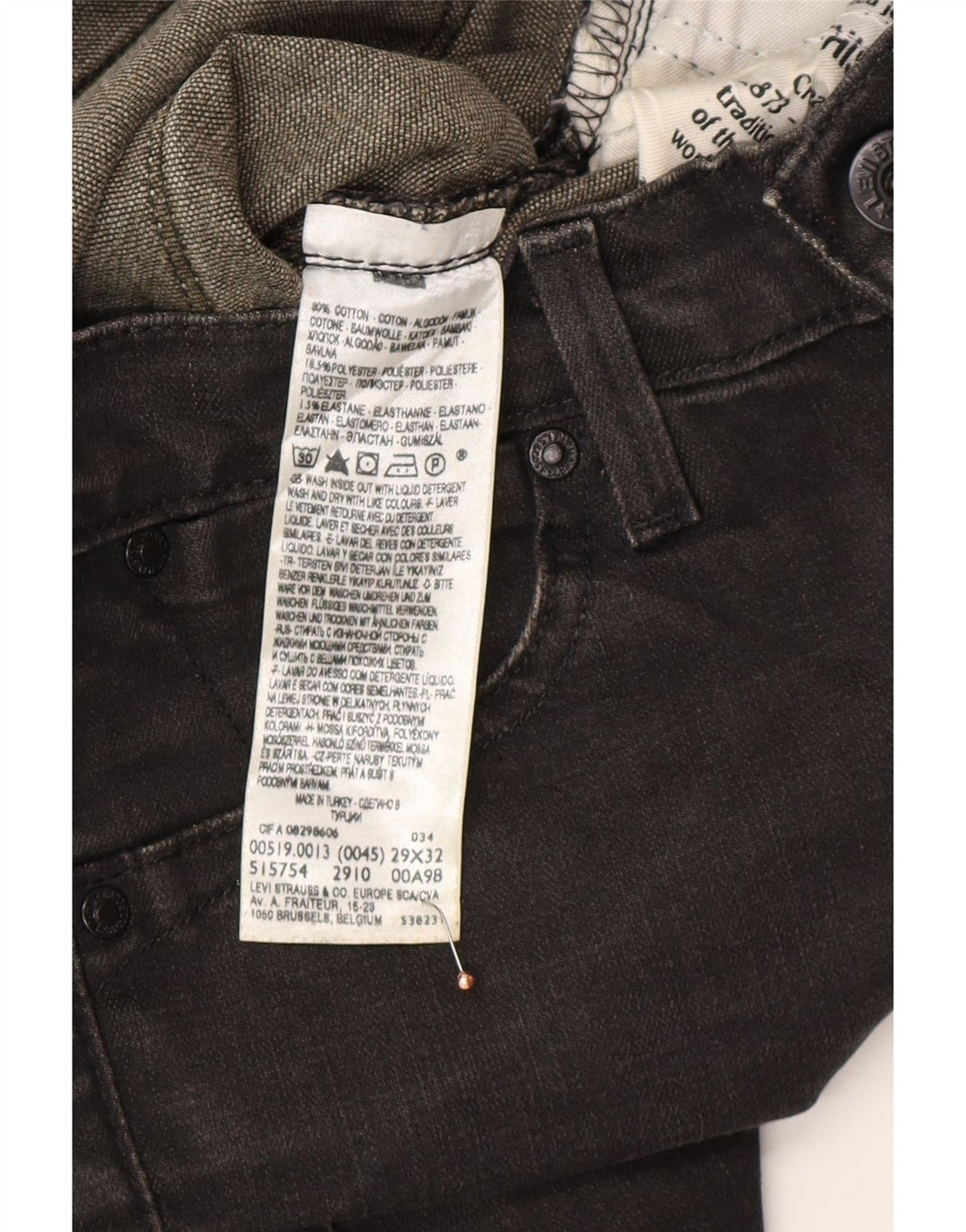 LEVI'S Womens 519 Slim Jeans W29 L32 Grey Cotton