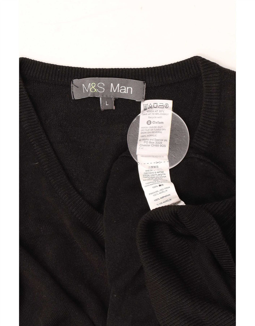 Marks & Spencer Mens V-Neck Jumper Sweater Large Black Acrylic