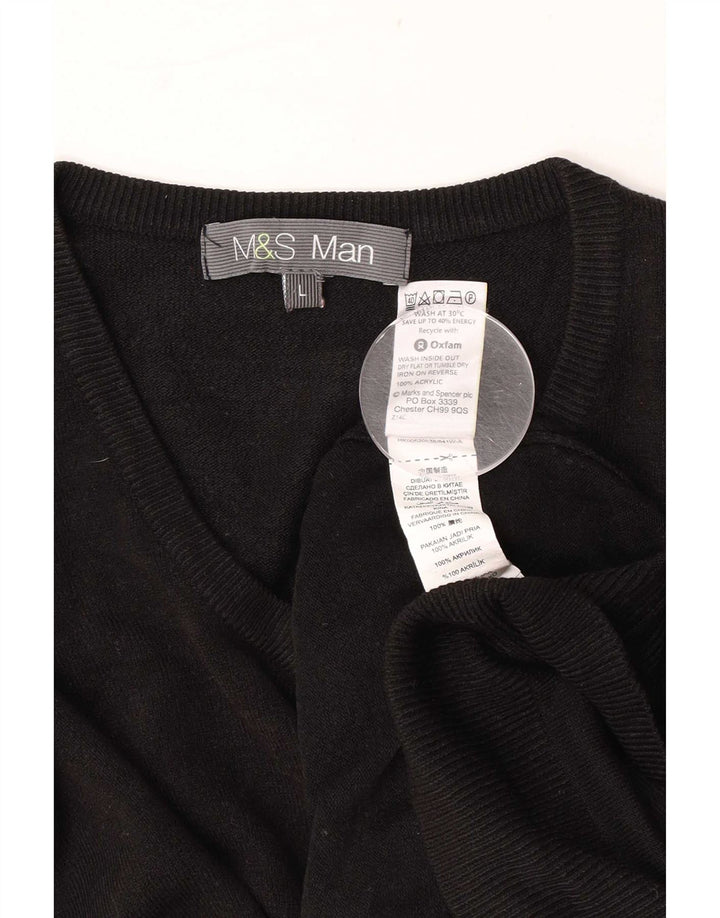 Marks & Spencer Mens V-Neck Jumper Sweater Large Black Acrylic