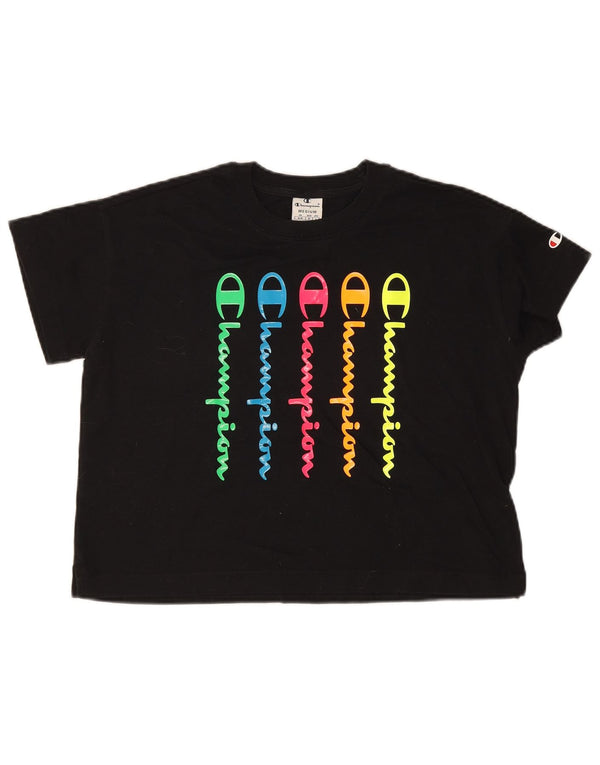 Champion Womens Crop Graphic T-Shirt Top UK 14 Medium Black