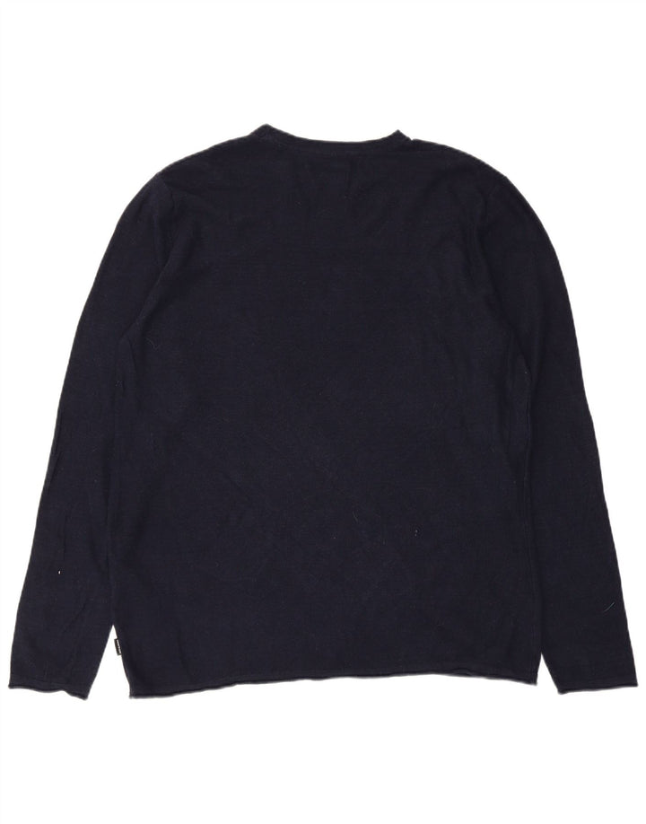 Jack & Jones Mens Top Long Sleeve Large Navy Blue Cotton