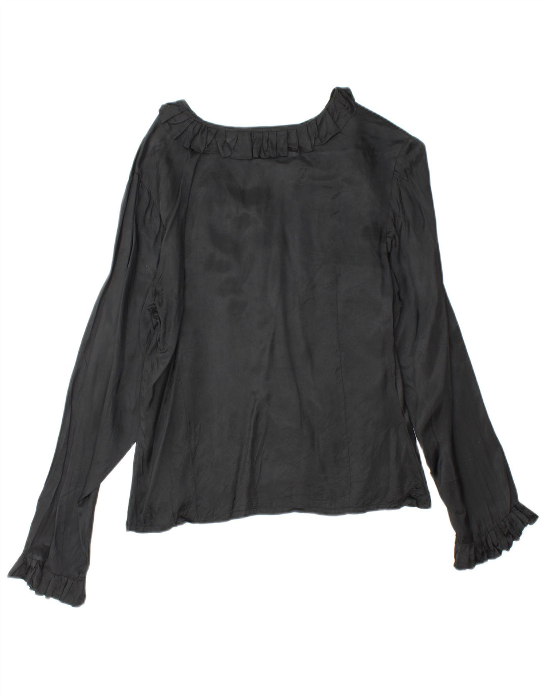 VINTAGE Womens Front Tie Shirt Blouse UK 14 Medium Black